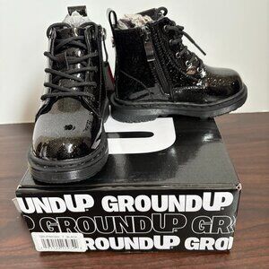 Ground Up Toddler Lace-Up Side Zipper Black Shiny Glitter Black Boots Size 7 New
